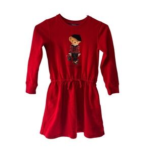 Polo Ralph Lauren Girls Red Polo Bear Fleece Sweatshirt Dress Size 6